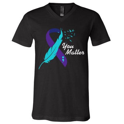 You Matter Ribbon Suicide Awareness Mental Health V-Neck T-Shirt