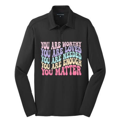 You Matter Retro Groovy Tal Health Awareness Self Care Silk Touch Performance Long Sleeve Polo