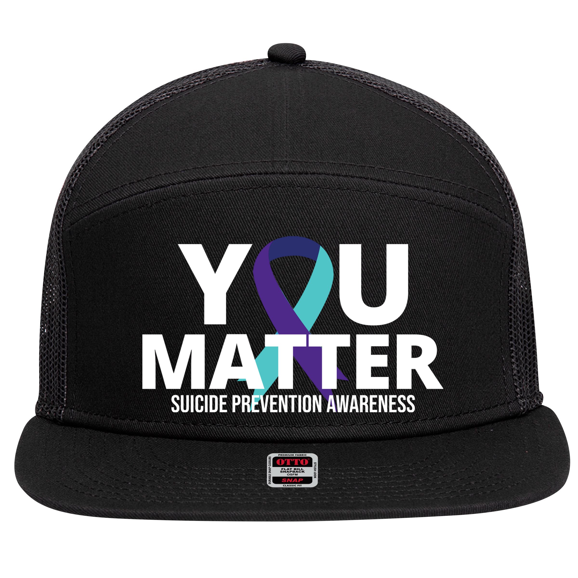 You Matter Suicide Prevention Awareness Ribbon 7 Panel Mesh Trucker Snapback Hat