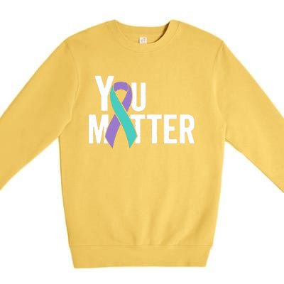 You Matter Suicide Prevention Teal Purple Awareness Ribbon Premium Crewneck Sweatshirt