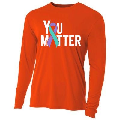 You Matter Suicide Prevention Teal Purple Awareness Ribbon Cooling Performance Long Sleeve Crew