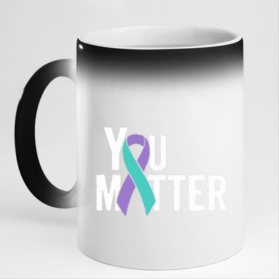 You Matter Suicide Prevention Teal Purple Awareness Ribbon 11oz Black Color Changing Mug