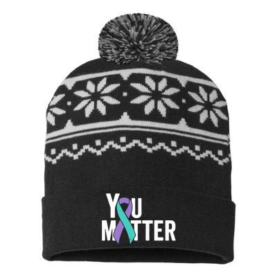 You Matter Suicide Prevention Teal Purple Awareness Ribbon USA-Made Snowflake Beanie