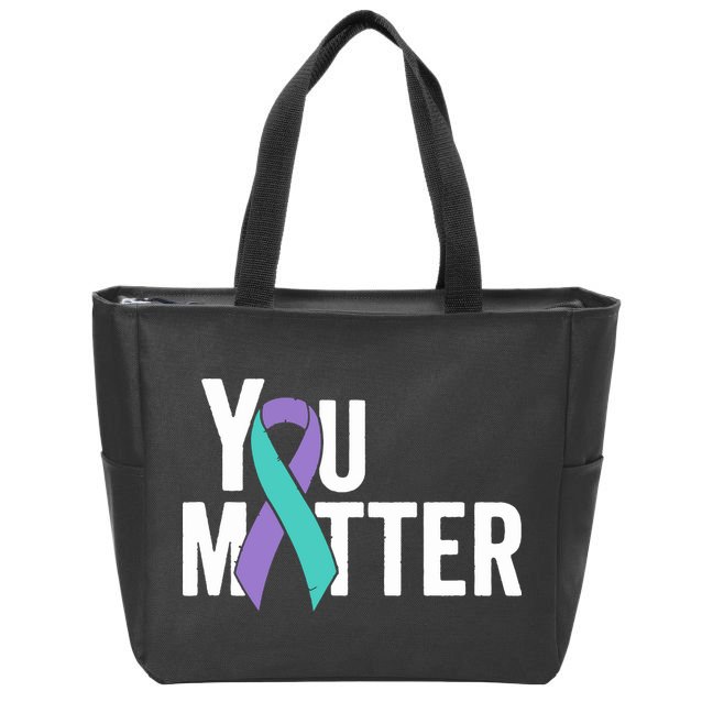 You Matter Suicide Prevention Teal Purple Awareness Ribbon Zip Tote Bag