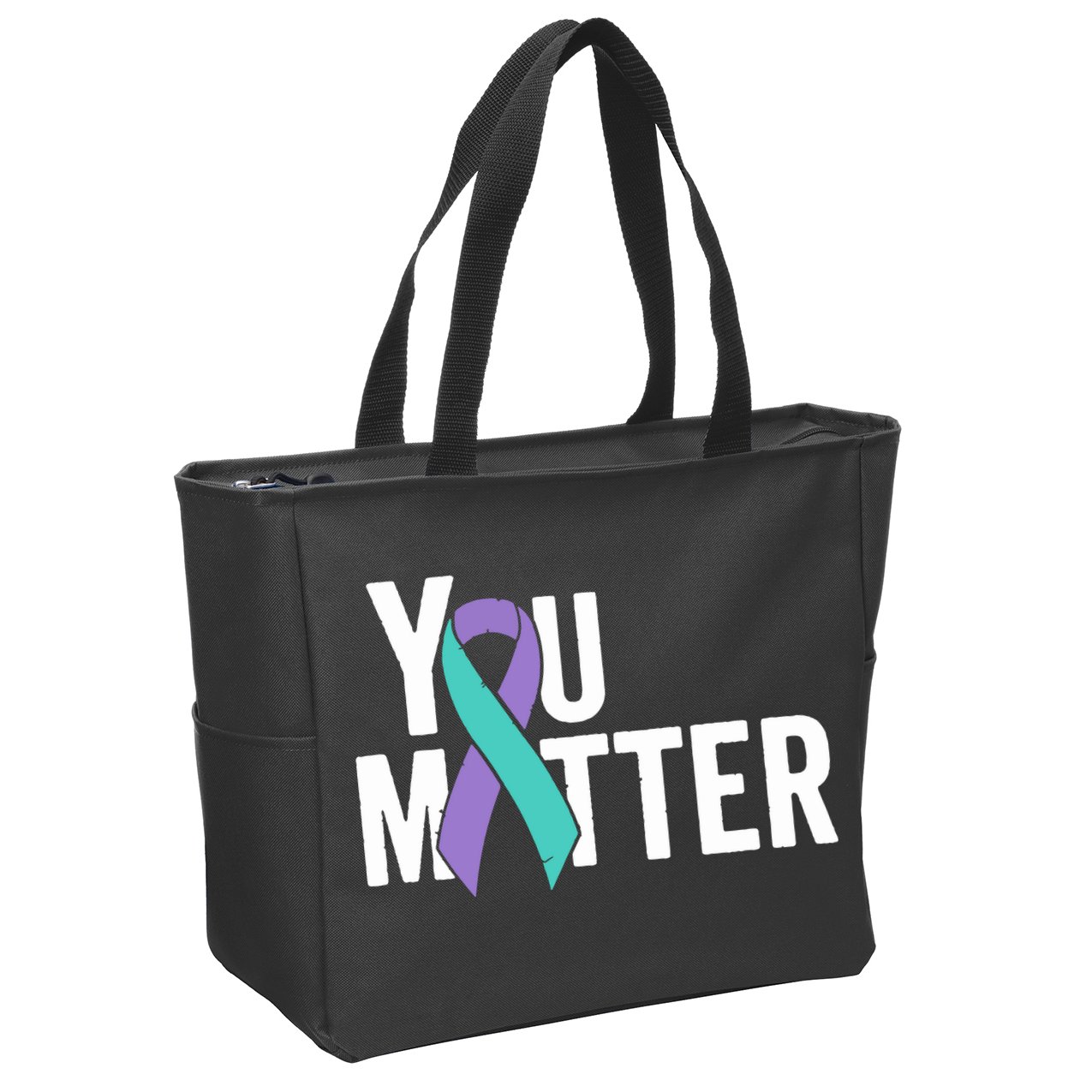 You Matter Suicide Prevention Teal Purple Awareness Ribbon Zip Tote Bag