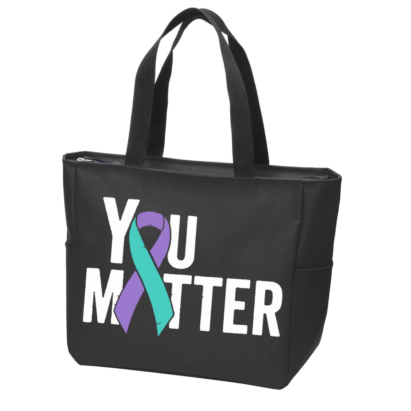 You Matter Suicide Prevention Teal Purple Awareness Ribbon Zip Tote Bag