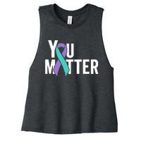 You Matter Suicide Prevention Teal Purple Awareness Ribbon Women's Racerback Cropped Tank