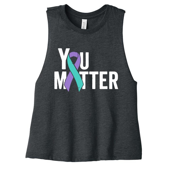 You Matter Suicide Prevention Teal Purple Awareness Ribbon Women's Racerback Cropped Tank