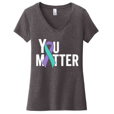 You Matter Suicide Prevention Teal Purple Awareness Ribbon Women's V-Neck T-Shirt