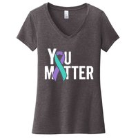 You Matter Suicide Prevention Teal Purple Awareness Ribbon Women's V-Neck T-Shirt