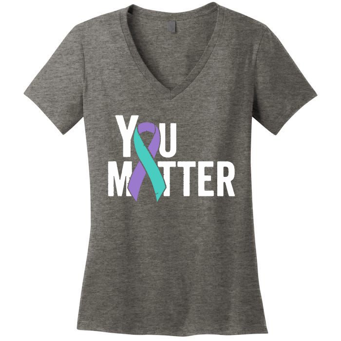 You Matter Suicide Prevention Teal Purple Awareness Ribbon Women's V-Neck T-Shirt