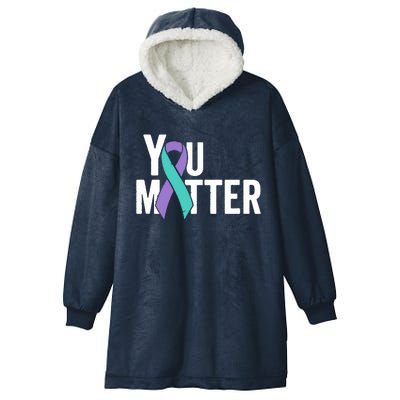 You Matter Suicide Prevention Teal Purple Awareness Ribbon Hooded Wearable Blanket