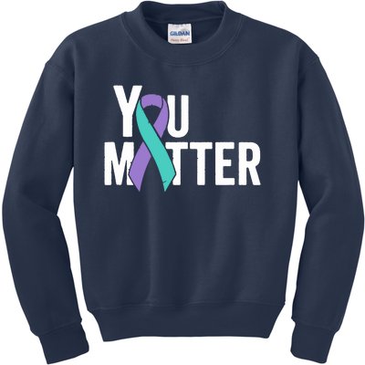 You Matter Suicide Prevention Teal Purple Awareness Ribbon Kids Sweatshirt