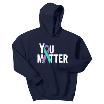 You Matter Suicide Prevention Teal Purple Awareness Ribbon Kids Hoodie