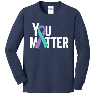 You Matter Suicide Prevention Teal Purple Awareness Ribbon Kids Long Sleeve Shirt