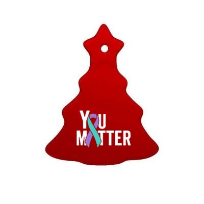 You Matter Suicide Prevention Teal Purple Awareness Ribbon Ceramic Tree Ornament