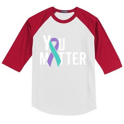 You Matter Suicide Prevention Teal Purple Awareness Ribbon Kids Colorblock Raglan Jersey