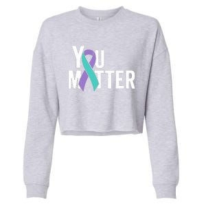 You Matter Suicide Prevention Teal Purple Awareness Ribbon Cropped Pullover Crew