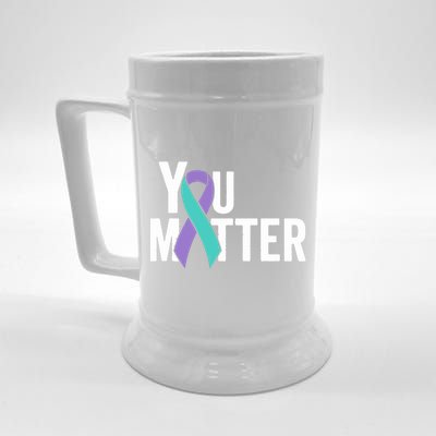 You Matter Suicide Prevention Teal Purple Awareness Ribbon Beer Stein