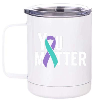 You Matter Suicide Prevention Teal Purple Awareness Ribbon 12 oz Stainless Steel Tumbler Cup