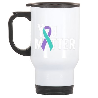 You Matter Suicide Prevention Teal Purple Awareness Ribbon Stainless Steel Travel Mug