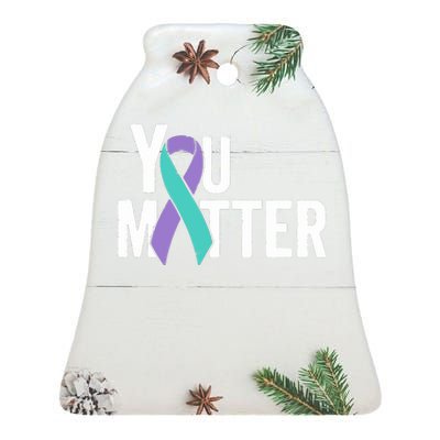 You Matter Suicide Prevention Teal Purple Awareness Ribbon Ceramic Bell Ornament