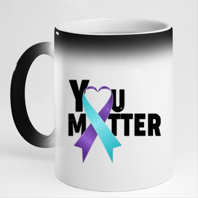 You Matter Suicide Prevention Awareness Teal Purple Heart Ribbon 11oz Black Color Changing Mug