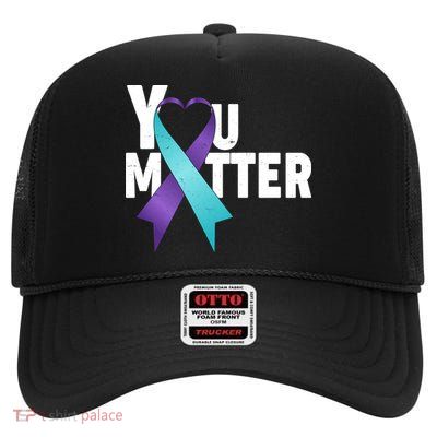 You Matter Suicide Prevention Awareness Teal Purple Heart Ribbon High Crown Mesh Back Trucker Hat