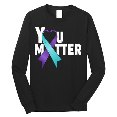 You Matter Suicide Prevention Awareness Teal Purple Heart Ribbon Long Sleeve Shirt