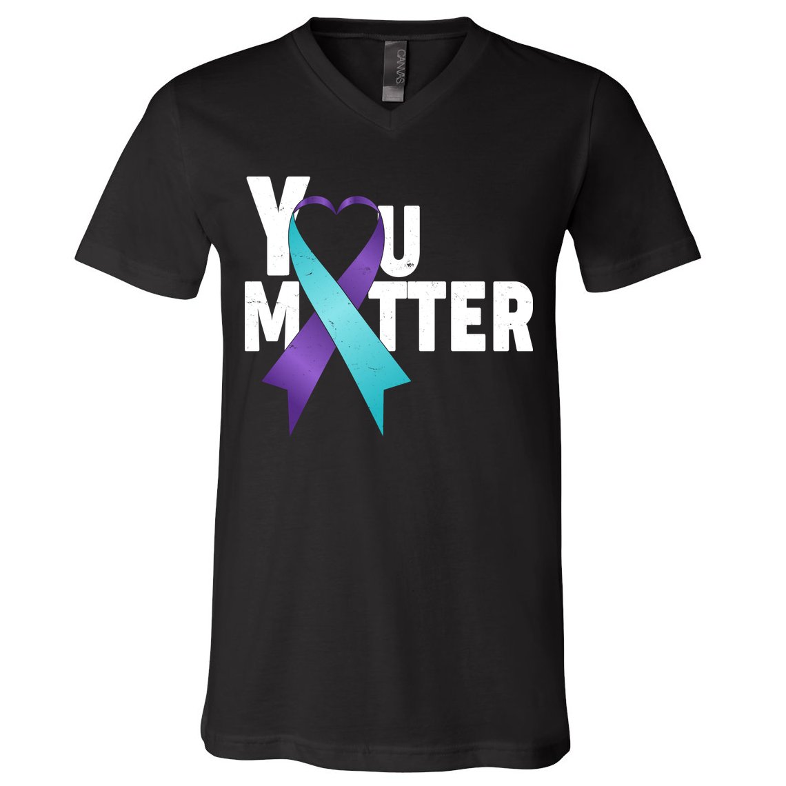 You Matter Suicide Prevention Awareness Teal Purple Heart Ribbon V-Neck T-Shirt
