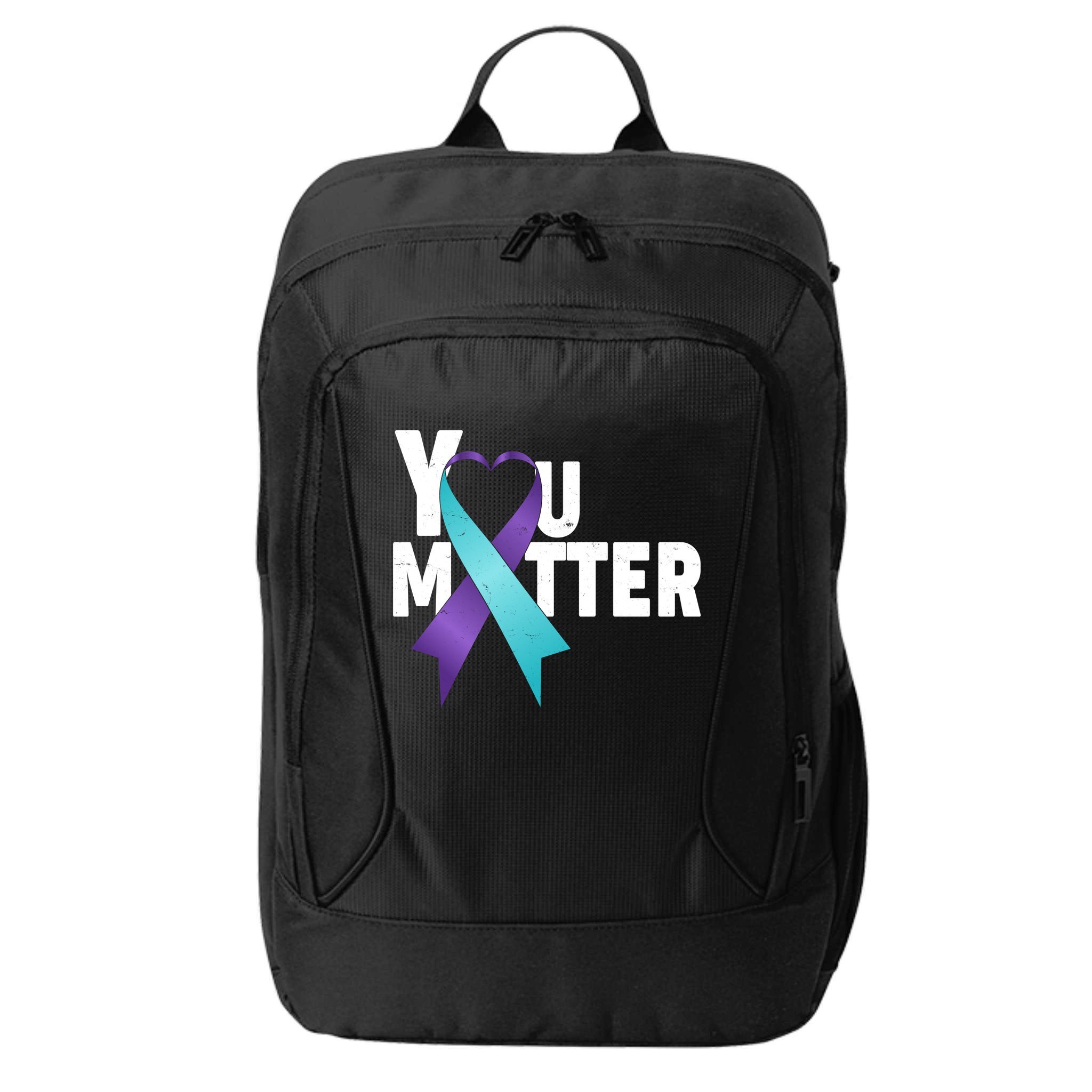 You Matter Suicide Prevention Awareness Teal Purple Heart Ribbon City Backpack