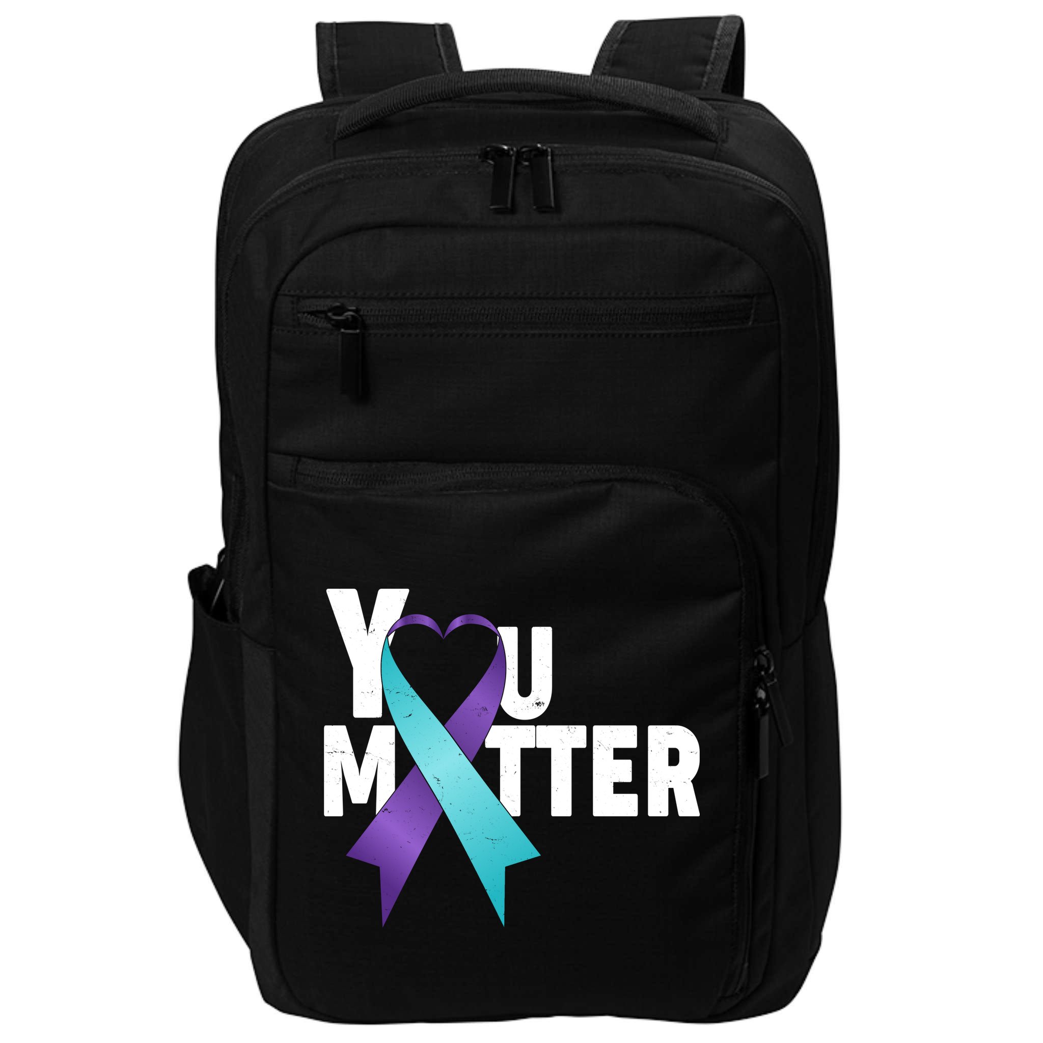 You Matter Suicide Prevention Awareness Teal Purple Heart Ribbon Impact Tech Backpack