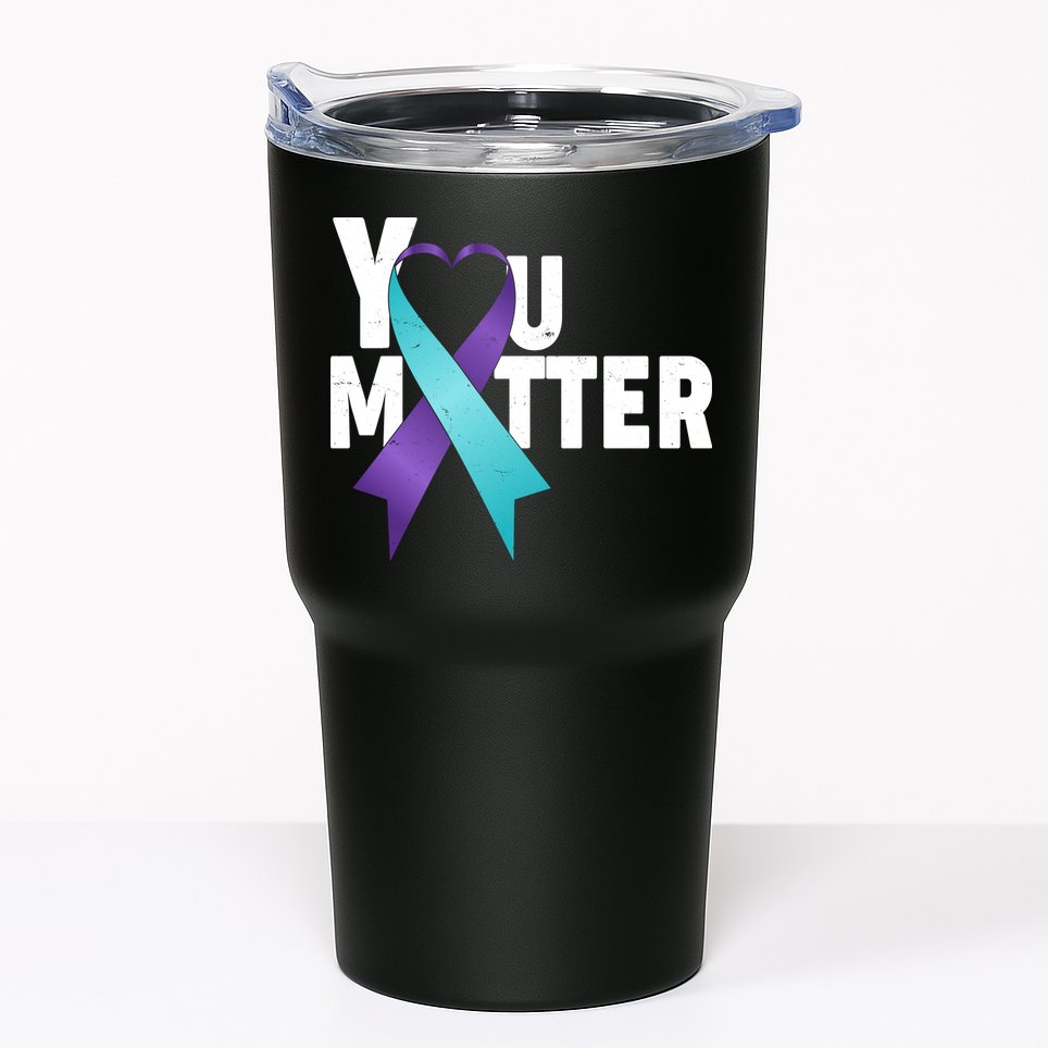 You Matter Suicide Prevention Awareness Teal Purple Heart Ribbon Tumbler