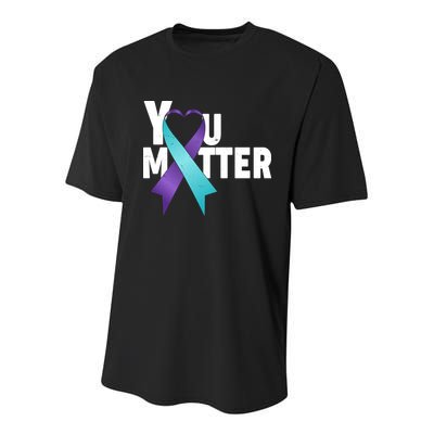 You Matter Suicide Prevention Awareness Teal Purple Heart Ribbon Youth Performance Sprint T-Shirt