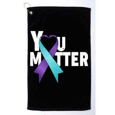 You Matter Suicide Prevention Awareness Teal Purple Heart Ribbon Golf Towel