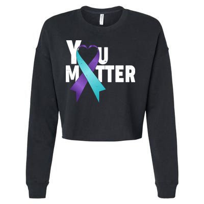 You Matter Suicide Prevention Awareness Teal Purple Heart Ribbon Cropped Pullover Crew