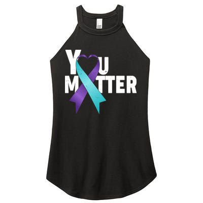You Matter Suicide Prevention Awareness Teal Purple Heart Ribbon Women's Perfect Tri Rocker Tank