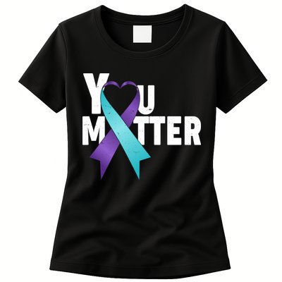 You Matter Suicide Prevention Awareness Teal Purple Heart Ribbon Womens T-Shirt