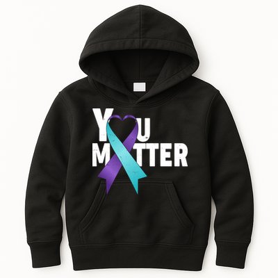 You Matter Suicide Prevention Awareness Teal Purple Heart Ribbon Kids Hoodie