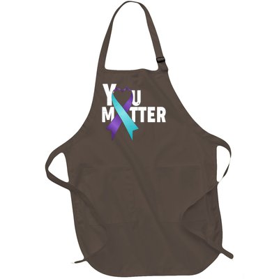 You Matter Suicide Prevention Awareness Teal Purple Heart Ribbon Full-Length Apron With Pockets