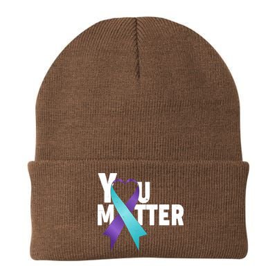 You Matter Suicide Prevention Awareness Teal Purple Heart Ribbon Beanie
