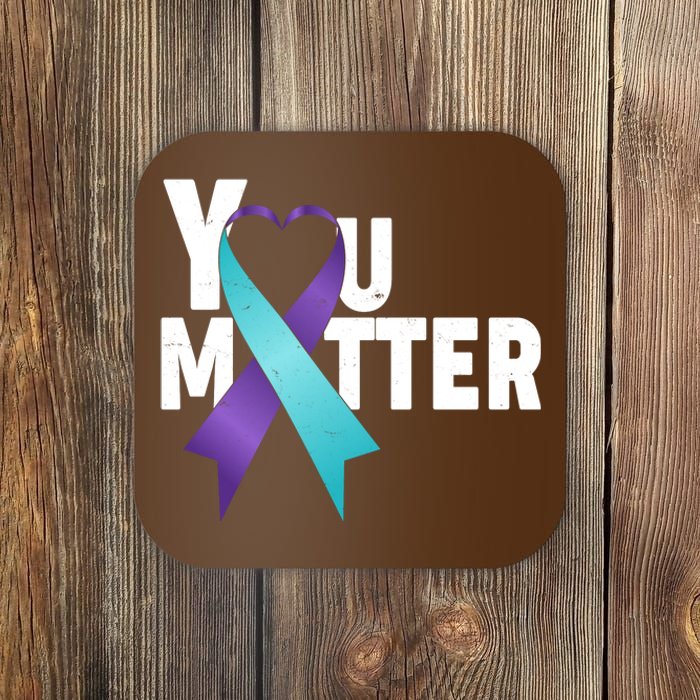 You Matter Suicide Prevention Awareness Teal Purple Heart Ribbon Coaster