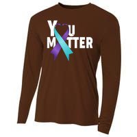 You Matter Suicide Prevention Awareness Teal Purple Heart Ribbon Cooling Performance Long Sleeve Crew