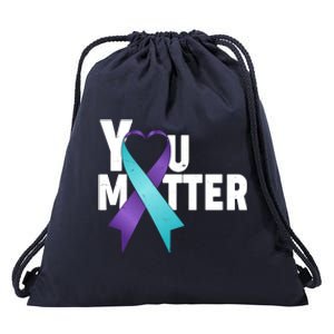 You Matter Suicide Prevention Awareness Teal Purple Heart Ribbon Drawstring Bag