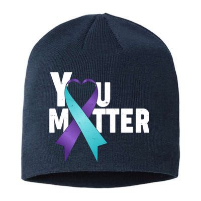 You Matter Suicide Prevention Awareness Teal Purple Heart Ribbon Sustainable Beanie