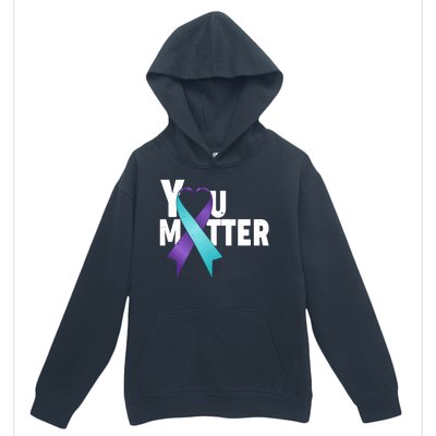 You Matter Suicide Prevention Awareness Teal Purple Heart Ribbon Urban Pullover Hoodie