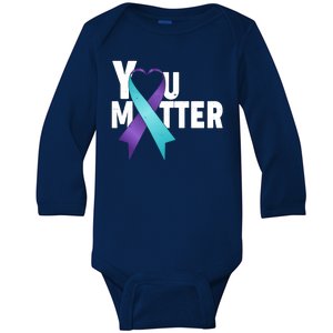 You Matter Suicide Prevention Awareness Teal Purple Heart Ribbon Baby Long Sleeve Bodysuit