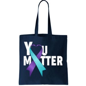 You Matter Suicide Prevention Awareness Teal Purple Heart Ribbon Tote Bag