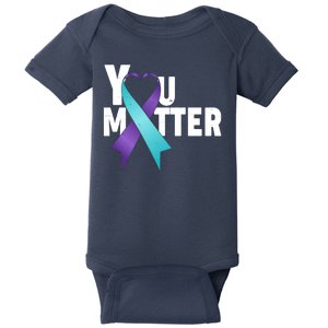 You Matter Suicide Prevention Awareness Teal Purple Heart Ribbon Baby Bodysuit