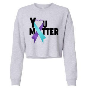 You Matter Suicide Prevention Awareness Teal Purple Heart Ribbon Cropped Pullover Crew